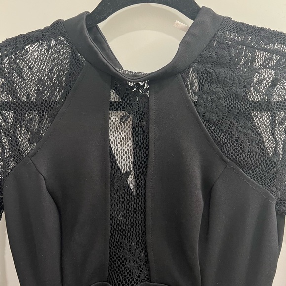 Free People Black Dress Lace Sleeves Tie Neck XS - Picture 3 of 4